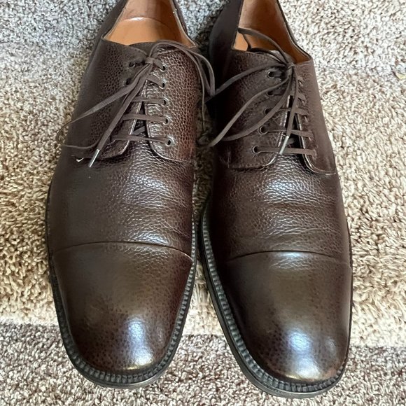 Salvatore Ferragamo Men's Brown Brown Pebbled Leather Oxford Shoes -
